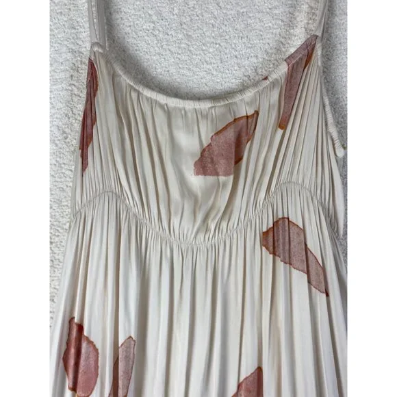 Here Now Sleeveless Spaghetti Strap Maxi Dress Cream Coral Leaf Size Small - Picture 3 of 8